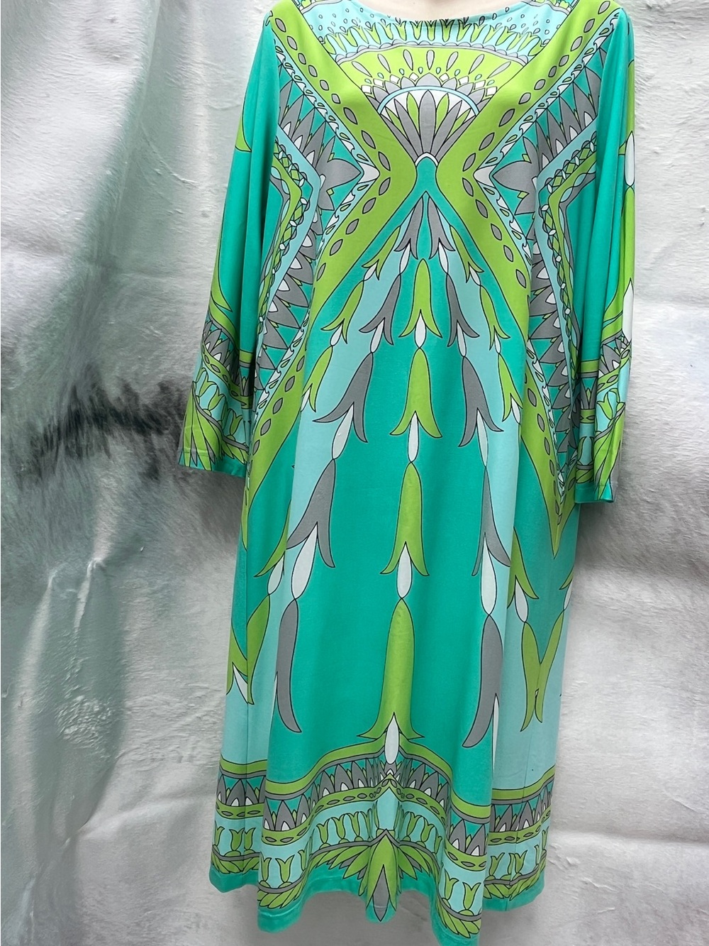 Maggy London Teal and Lime Printed Dress